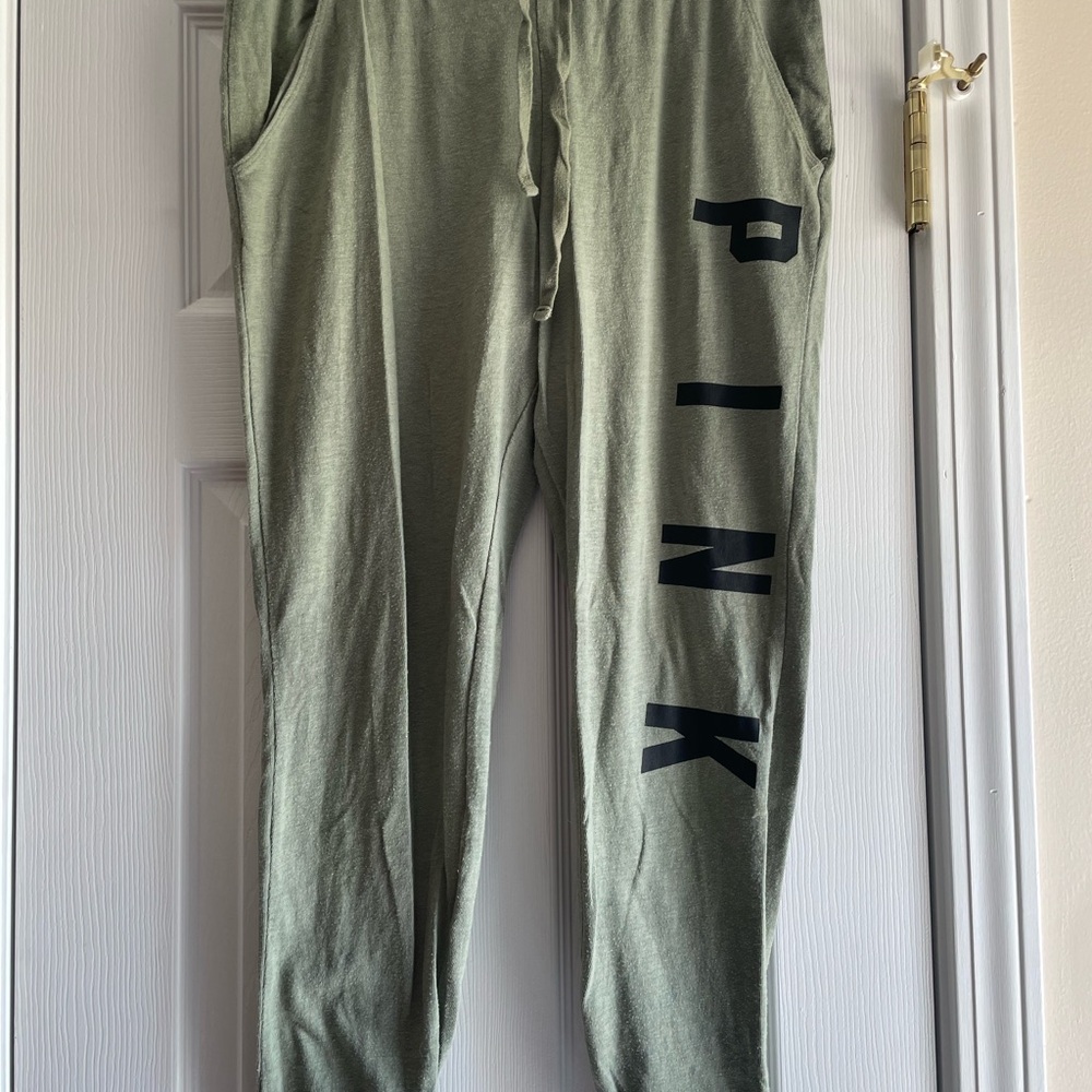 PINK Victoria's Secret Green Jogger Sweatpants with Stripes